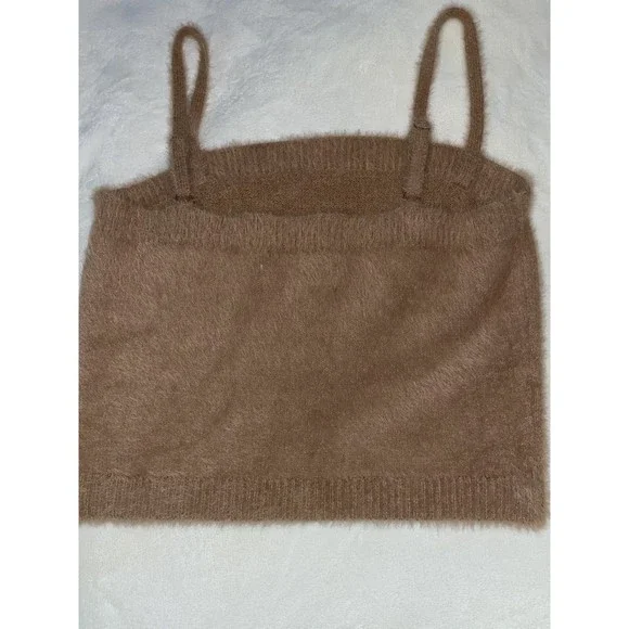 Fuzzy brown cropped soft Hollister Tank blouse Top M - Picture 8 of 12